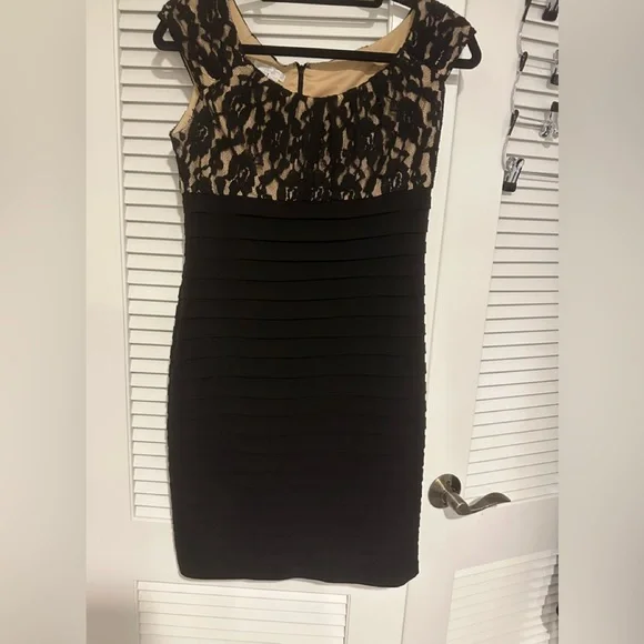 London Times | Dresses | 8 Petite London Times Dressy Black Dress With Nude  Underlay On Top | Poshmark